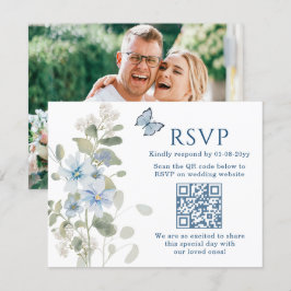 Romantisk blå Blommigt OSA QR-kod Foto Bröllop