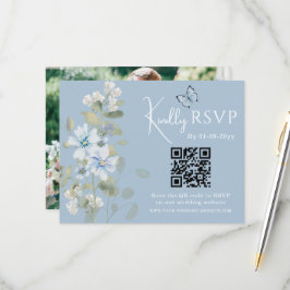 Romantisk blå Blommigt OSA QR-kod Foto Bröllop