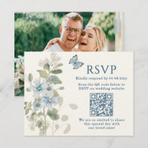 Romantisk blå Blommigt OSA QR-kod Foto Bröllop