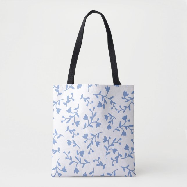 Romantisk blå blommigt shopping bag tygkasse (Framsida)