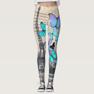 romantisk blå butterfly fransk paris eiffel torn leggings
