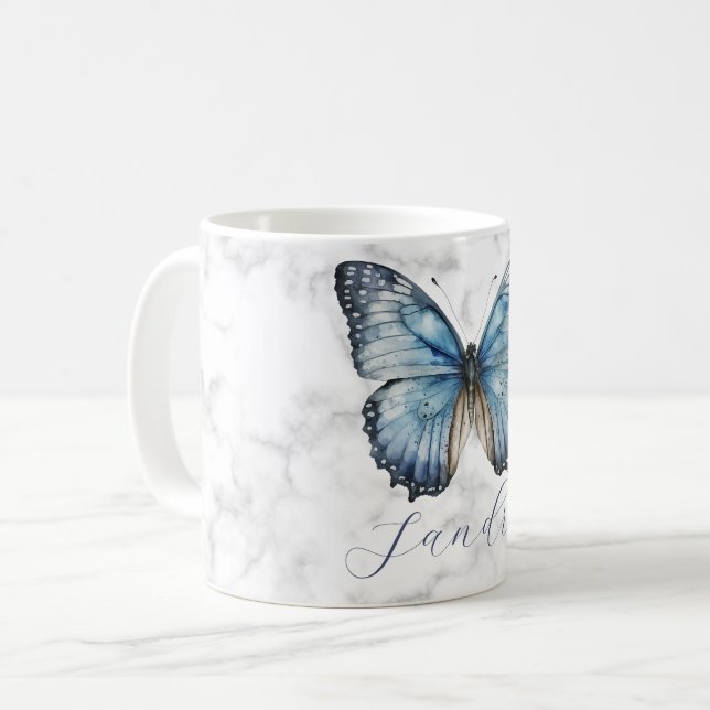Romantisk blå Butterfly Kaffemugg (Framsida vänster)