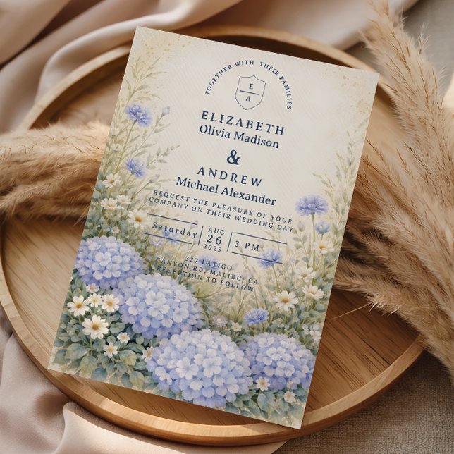 Romantisk Blå Hortensia Bröllop Inbjudningar (Skapare uppladdad)