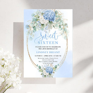 Romantisk blå hortensia Sweet Sixteen-inbjudan Inbjudningar