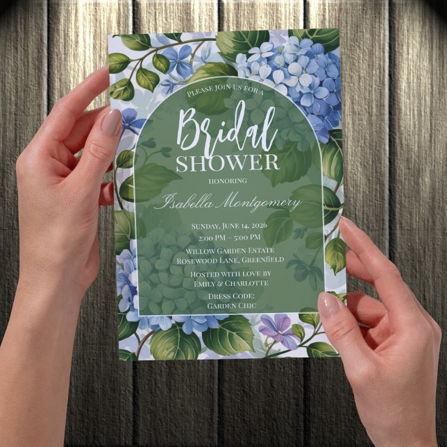 Romantisk blå hortensia trädgård bröllopsdusch inbjudningar (Romantic Blue Hydrangea Garden Bridal Shower Invitations
)