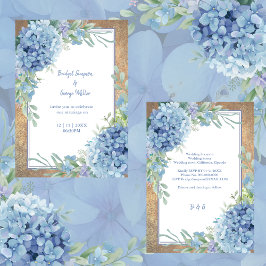 Romantisk blå Hydrangea Monogram bröllop Inbjudningar