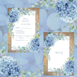 Romantisk blå Hydrangea Monogram bröllop OSA Kort