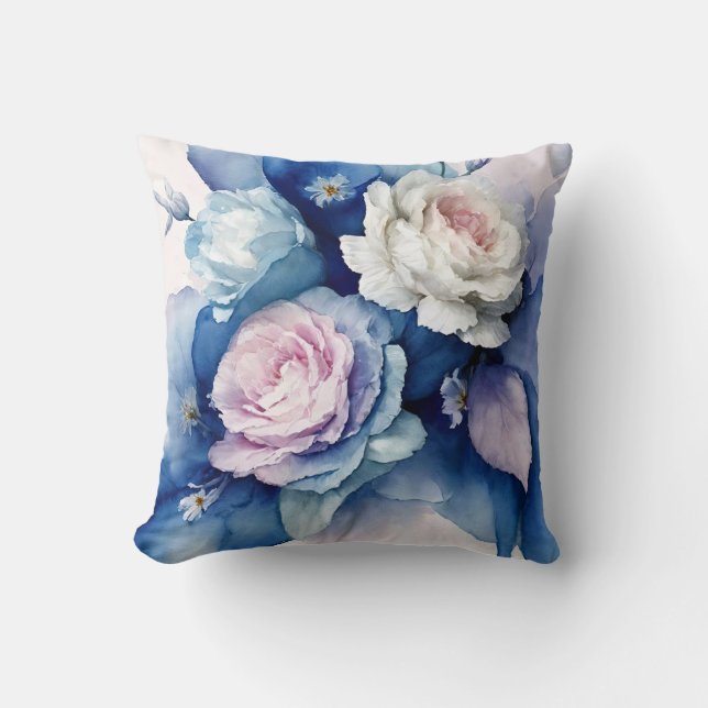 Romantisk blå och  Ro Blommigt Ar Kudde (Framsida)