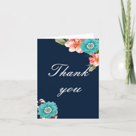 Romantisk blå och Rosa Blommigt botaniska Tack Kort