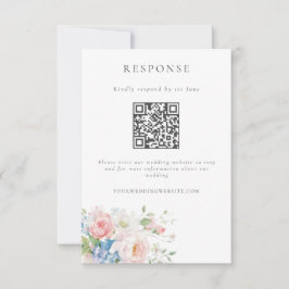 Romantisk blå och rosa pastellblommig QR-kod bröll OSA Kort
