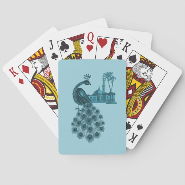 Romantisk Blå Påfågel Casinokort (Baksidan)