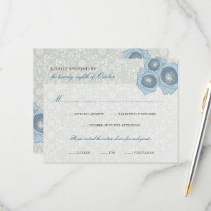 Romantisk blå Ro Damask Snöre Elegant bröllop OSA Kort