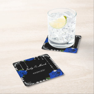 Romantisk blå Ro och diamanter Underlägg Papper Kvadrat