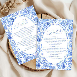 Romantisk blå toile floral vigselceremoni detalj tilläggskort