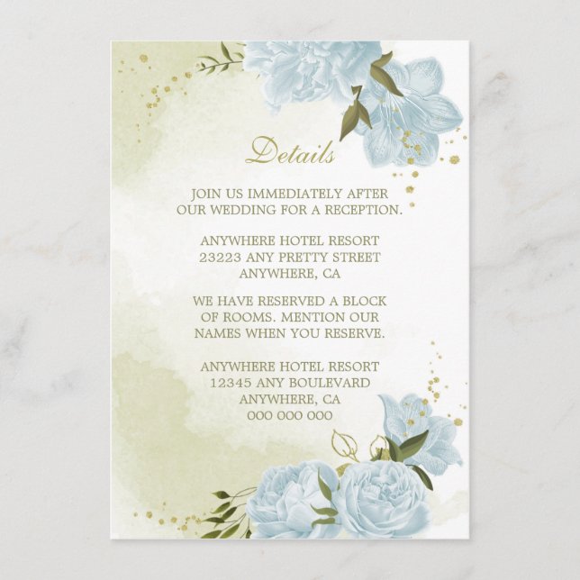 romantisk blåa blommor greenerys detaljer tilläggskort (Framsida)