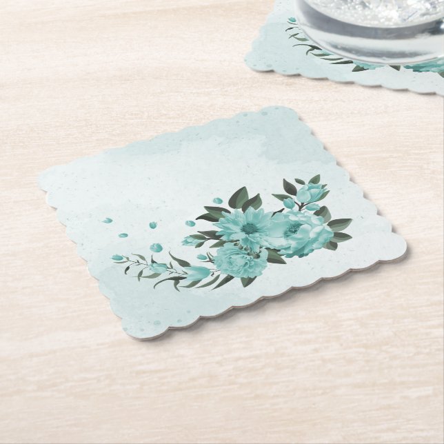 romantisk blåa blommor & grönt löv underlägg papper (Vinklad)