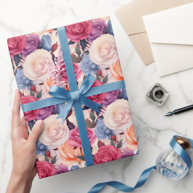 Romantisk blandad Ro Soft Blommigt Bouquet Mönster Presentpapper (Gifting)