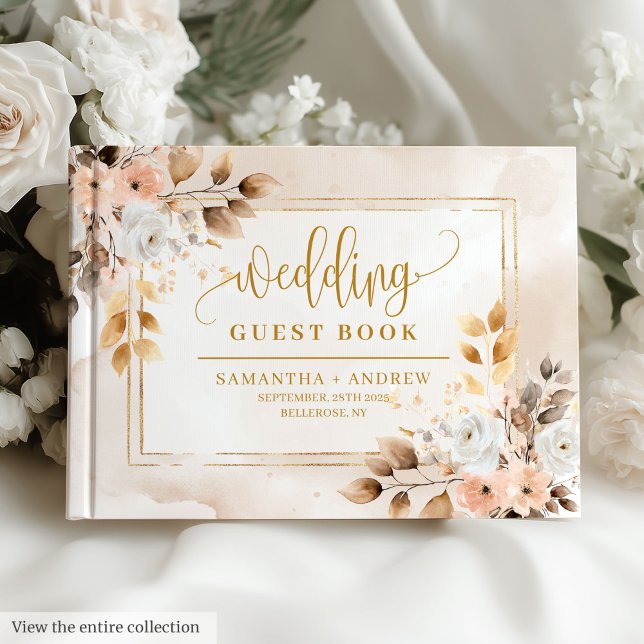 Romantisk Blek Rosa Elfenbenskusten Guld Bröllop G Gästböcker (Romantic Pale Pink Ivory Gold Wedding Guest Book  )