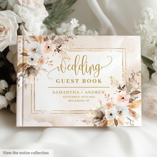 Romantisk Blek Rosa Guld Boho Autumn Guest Bok (Romantic Pale Pink Gold Boho Autumn Guest Book)