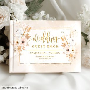 Romantisk Blek Rosa Guld Ram Bröllop Guest Bok