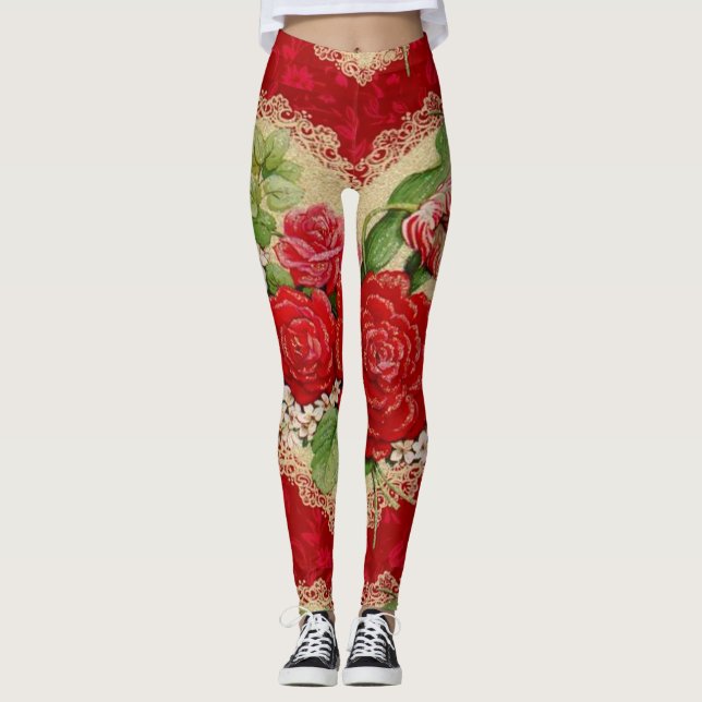 Romantisk blom- valentin dagdamasker leggings (Framsida)