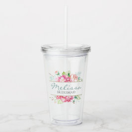 Romantisk blom- vattenfärgbrudtärnagåva take away mugg