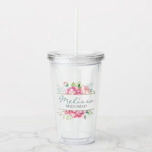 Romantisk blom- vattenfärgbrudtärnagåva take away mugg