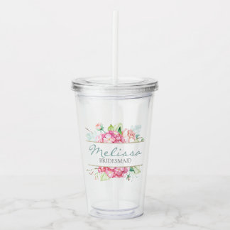 Romantisk blom- vattenfärgbrudtärnagåva take away mugg