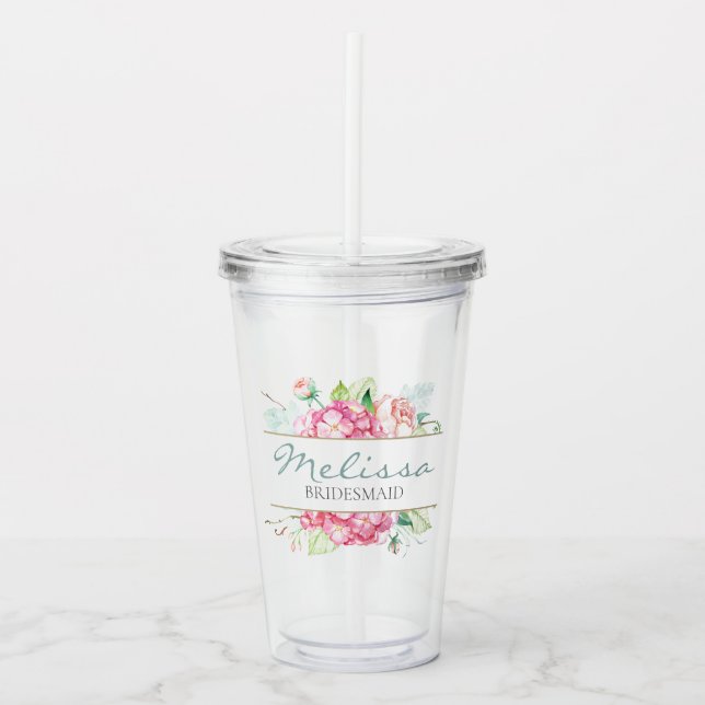 Romantisk blom- vattenfärgbrudtärnagåva take away mugg (Framsida)