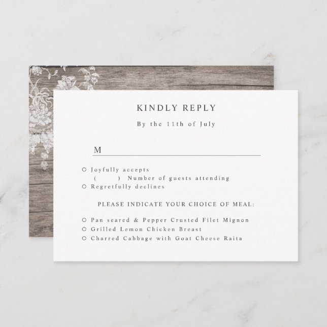 Romantisk blomma på rustiskt trä bröllop OSA kort (Fram/baksida)