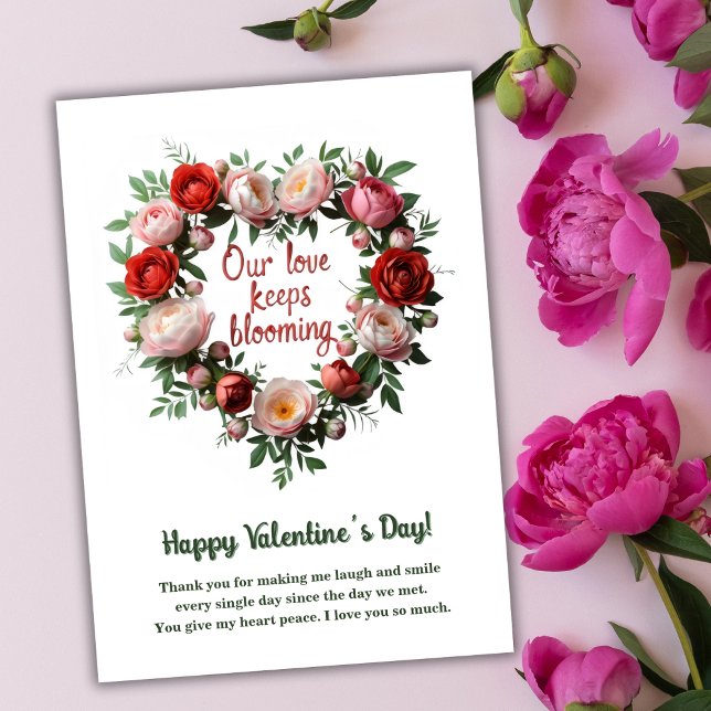 Romantisk Blommande Blommig Hjärtan Alla Hjärtans  Julkort (Romantic Blooming Floral Heart Valentine's Day Holiday Card)