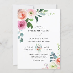 Romantisk Blommar Rosa och vit Blommigt Bröllop Inbjudningar