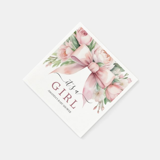 Romantisk Blommig Rosa Rosett Babyfirande Pappersservett (Hörn)