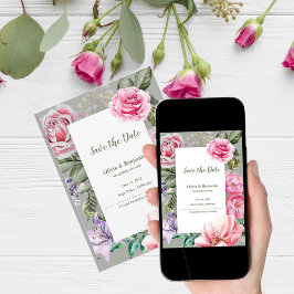 Romantisk Blommig Rosa Trädgård Bröllop Spara Datu Meddelande