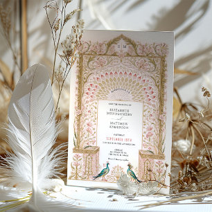 Romantisk Blommigt Arch Bröllop med Peacocks Inbjudningar