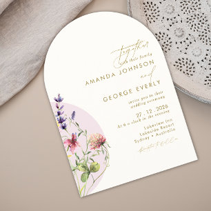 Romantisk Blommigt Arched Vår Summer Fall Wedding Inbjudningar
