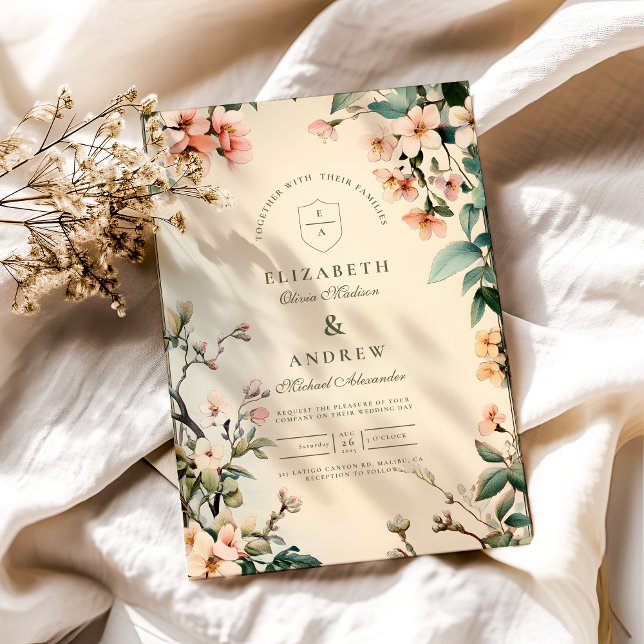 Romantisk Blommigt Art nouveau Bröllop Inbjudningar (Skapare uppladdad)
