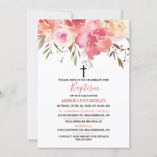 Romantisk Blommigt Baby baptism och Brunch Inbjudningar
