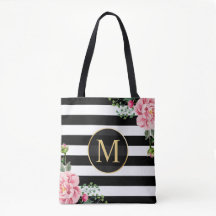 Romantisk Blommigt Black White Rand Monogram