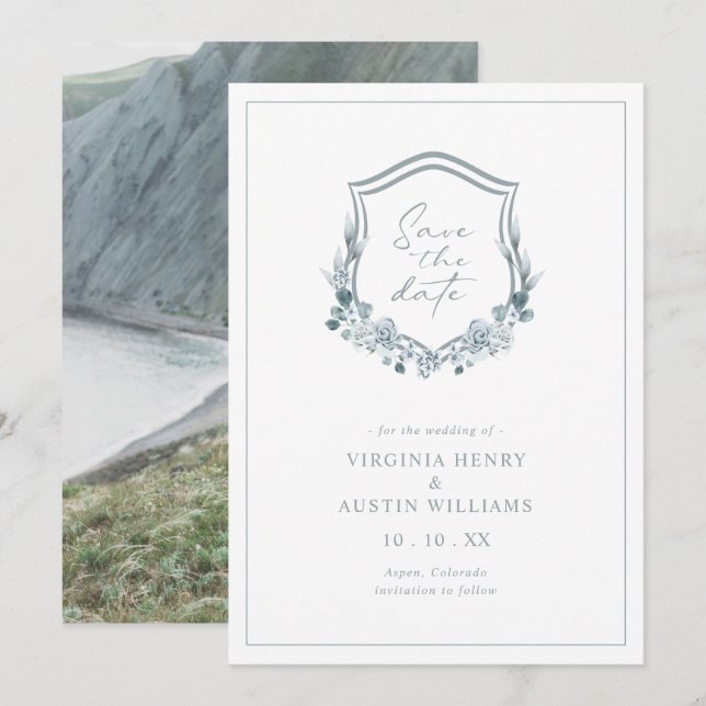 Romantisk Blommigt Blåfoto Spara datum Datumet (Fram/baksida)