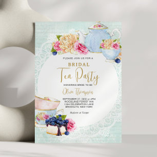 Romantisk Blommigt Blueberry Tekanna Möhippa Tea P Inbjudningar