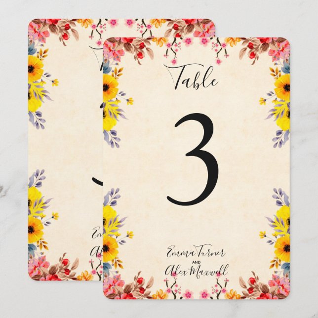 Romantisk Blommigt | Bordsnummer-kort Inbjudningar (Fram/baksida)
