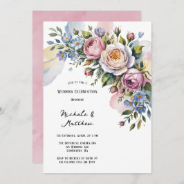 Romantisk Blommigt Bouquet Bröllop Firande Inbjudningar