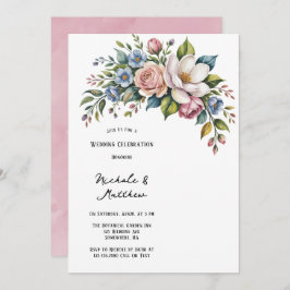 Romantisk Blommigt Bouquet Bröllop Firande Inbjudningar