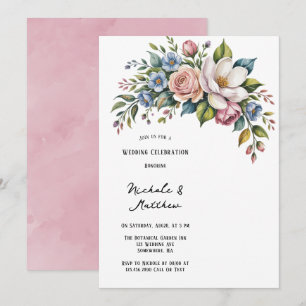 Romantisk Blommigt Bouquet Bröllop Firande Inbjudningar