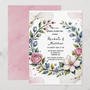 Romantisk Blommigt Bouquet Bröllop Firande Inbjudningar