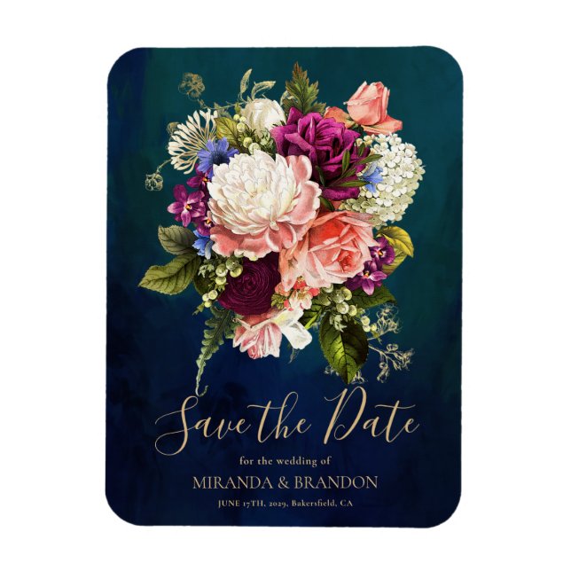 Romantisk Blommigt Bouquet Emerald Grönt Guld Bröl Magnet (Vertikal)