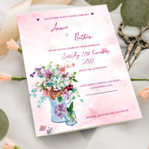 Romantisk Blommigt Bouquet Rosa bröllopsinbjudan