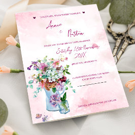 Romantisk Blommigt Bouquet Rosa bröllopsinbjudan Vykort