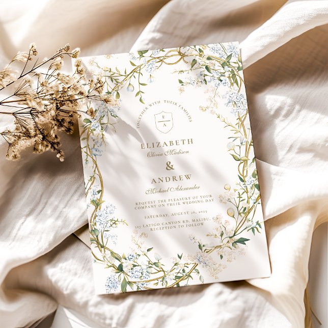 Romantisk Blommigt Bröllop Design med Monogram-Vap Inbjudningar (Skapare uppladdad)